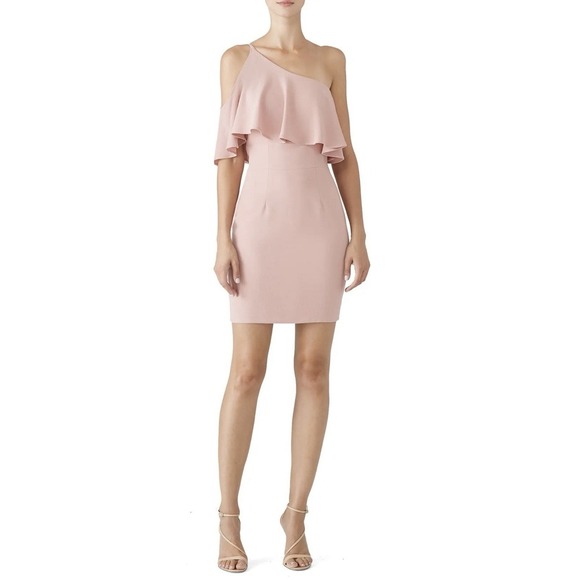 Dress The Population Sabrina Ruffled One Shoulder Dress Size L Rose Petal Pink - Picture 1 of 12